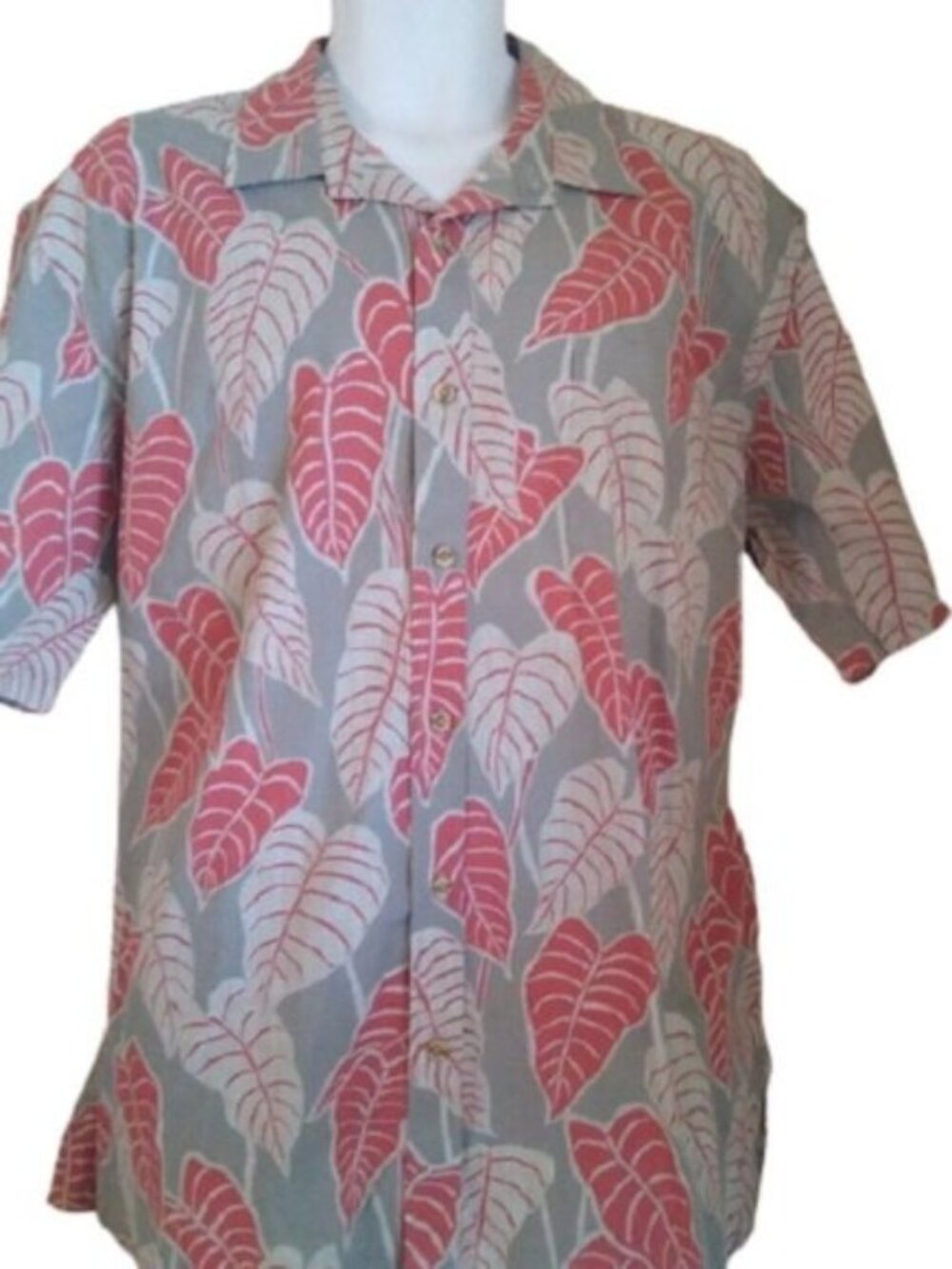 Cooke Street Men's Grey Botanical Hawaiian Shirt,  Size XL